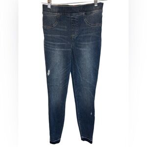 Spanx Womens Medium Pull On Distressed Raw Hem Mid Rise Skinny Jeans